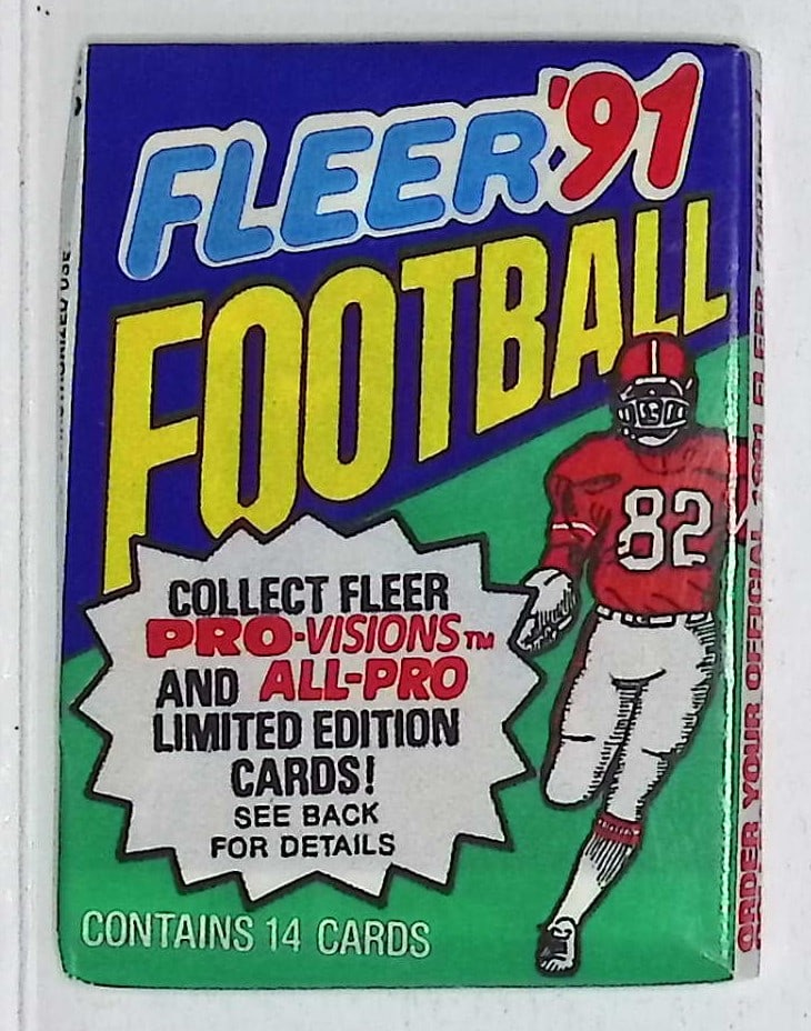 1991 Fleer Football Cards Retail Box Wax Pack Sports Cards Rookie Cards: Fleer Vintage Football NFL Trading & Sports Cards, Superbowl Memorabilia, Old Sports Cards for Sale Near Me, Emmitt Smith, Dan Marino, Joe Montana, John Elway, Valuable Auction Memorabilia Lots for Sa