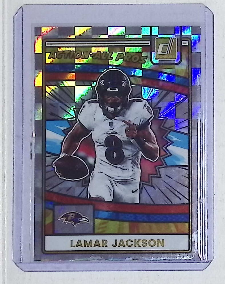 Lamar Jackson Action All-Pros Insert 2025 Donruss #AAP-LJA: Donruss Football NLF Trading & Sports Cards, Sports Cards for Sale Near Me, Valuable Memorabilia Auction Lots Sold On Line, SP, SSP