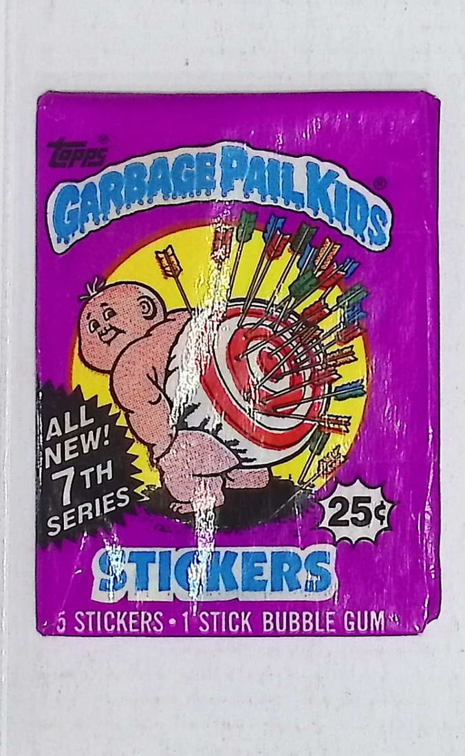 1987 Topps Vintage Garbage Pail Kids Retail Box Wax Pack - 7th Series: Sealed Packs this old have no card quality guarantees - Topps Trading Cards Sold on Line, Auction Lots for sale on line, Trading Card Stickers