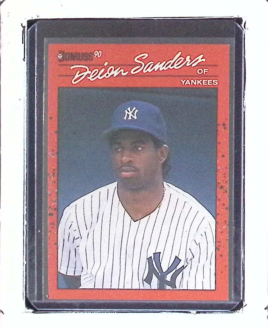 Deion Sanders Rookie Baseball Card 1990 Donruss #427 Vintage MLB Trading Card: Donruss Baseball MLB Trading & Sports Cards, Sports Cards for Sale Near Me, Prizm, Mosaic, Select, SP, SSP, Auction Memorabilia Lots for Sale On Line, World Series & Hall of Fame Players, Diamond King