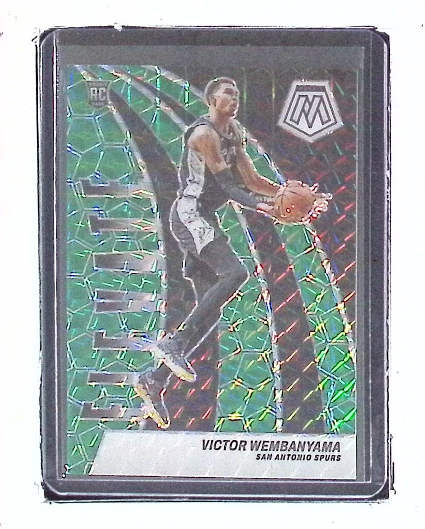 Victor Wembanyama Rookie Green Mosaic Prizm Card Elevate 2023 Panini Mosaic #18: Panini Select, Prizm, Mosaic, Contenders, Revolution, Phoenix, NBA Hoops, Rookie NFL Sports Trading Cards, Silver, SP, SSP, Wave Prizms, Numbered Cards, Basketball sports Cards for Sale Near Me, NBA