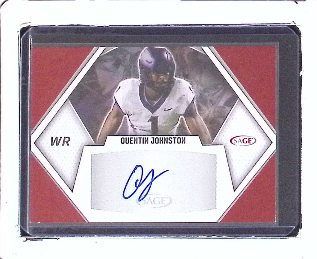 Quentin Johnston Rookie Autograph Card Red Foil 2023 Sage #A-QJ: Sage, Vintage Football NFL Trading Cards, Old Sports Cards for Sale Near Me, Hall of Fame & Super Bowl Player Cards, Auction Memorabilia Lots for Sale on Line