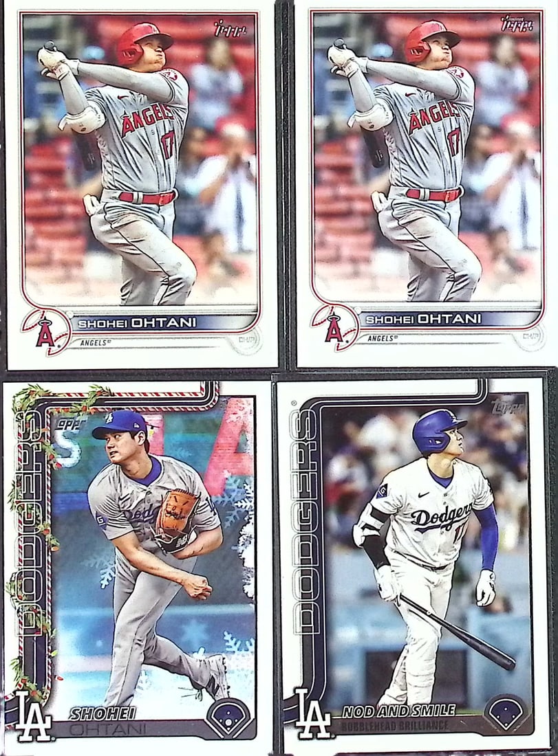 4 - Shohei Ohtani Base Cards from 2022 & 2025 All Topps: Topps Baseball MLB Trading & Sports Cards, Sports Cards for Sale Near Me, World Series & Hall of Fame Players Memorabilia, Refractors, X-Fractors, Numbered, SP, SSP, Valuable Auction Memorabilia Lots 