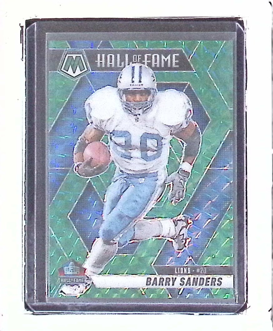 Barry Sanders Green Mosaic Prizm Hall of Fame 2025 Panini Mosaic #291 Detroit Lions: Panini Select, Prizm, Mosaic, Contenders, Zenith, Phoenix, Illusions, Absolute, Rookie NFL Sports Trading Cards, SP, SSP, Cards, Football Cards for Sale Near Me, Superbowl & Hall of Fame Player Cards,