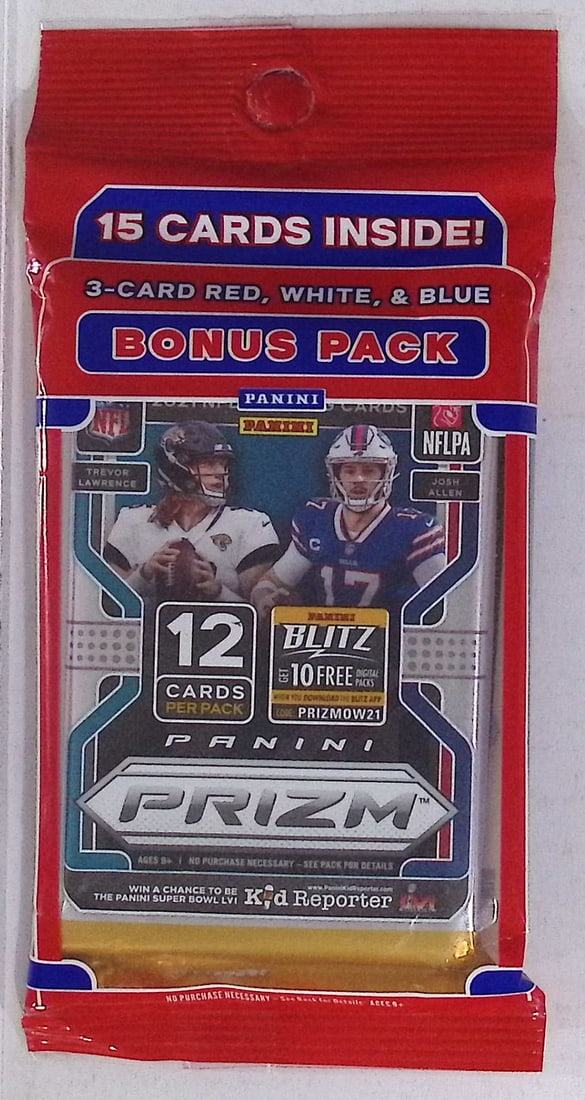 2021 Panini Prizm Football Card VALUE PACK + 3 CARD RED, WHITE & BLUE BONUS PACK (1 of 1)