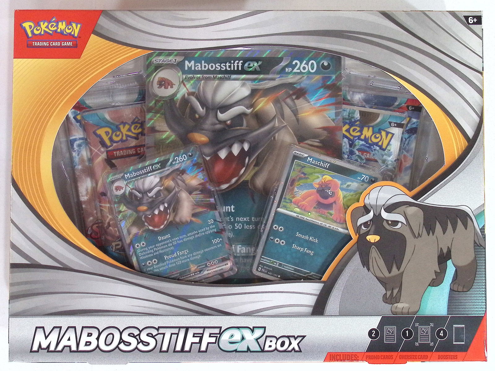 2025 Pokemon Mabosstiff ex Box: 4 Booster Packs , 1 Foil Mabosstiff Promo ex, 1 Foil Maschiff, 1 (1 of 2)