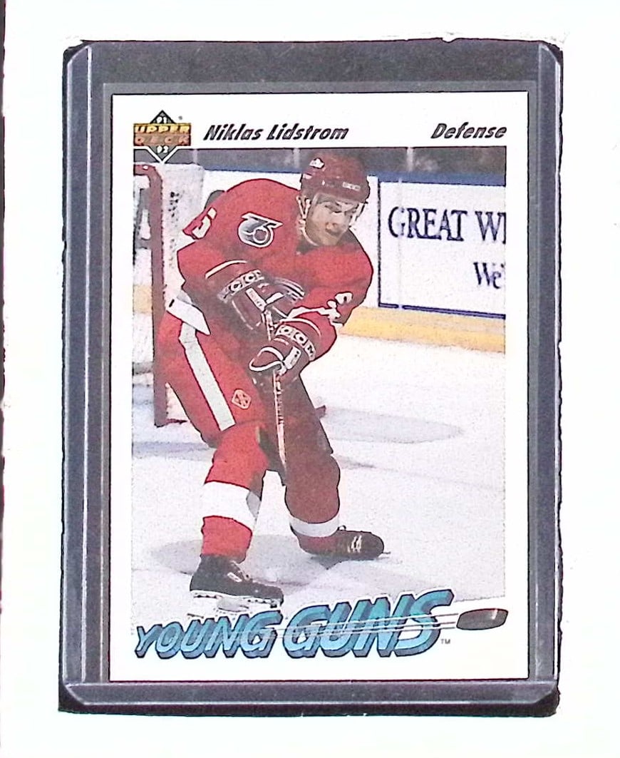 Niklas Lidstrom Young Guns Rookie Card 1992 Upper Deck #587 Detroit Red Wings Vintae Hockey Card: Upper Deck NHL Hockey Trading & Sports Cards, Sports Cards for Sale Near Me, Stanley Cup & Hall of Fame Players, Valuable Auction Memorabilia Lots for Sale On Line