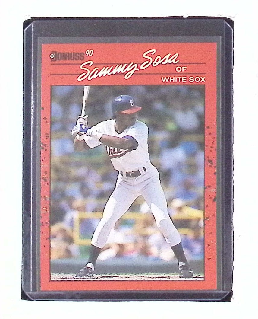 Sammy Sosa Rookie Card 1990 Donruss #489 Vintage Baseball Card: Donruss Baseball MLB Trading & Sports Cards, Sports Cards for Sale Near Me, Prizm, Mosaic, Select, SP, SSP, Auction Memorabilia Lots for Sale On Line, World Series & Hall of Fame Players, Diamond King