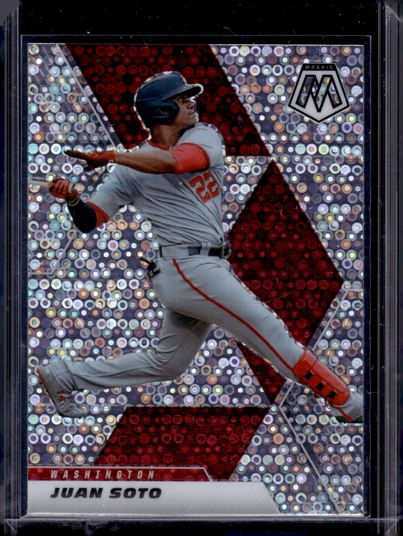 Juan Soto Silver Quick Pitch Prizm 2021 Mosaic #113: Panini Baseball MLB Trading & Sports Cards, Sports Cards for Sale Near Me, Prizm, Mosaic, Select, SP, SSP, Auction Memorabilia Lots for Sale On Line, World Series & Hall of Fame Players