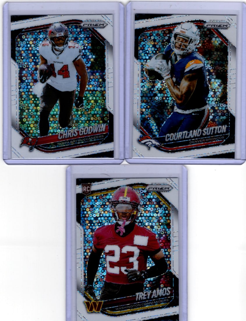 Lot of 3 2025 Prizm NFL White Discos. Sutton, Godwin, Trey Amos Rookie (1 of 2)