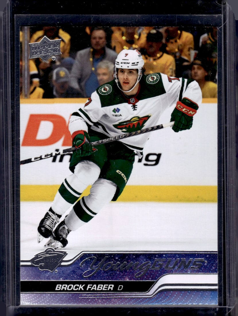 Brock Faber Young Guns Rookie Card 2023-24 Upper Deck #215 Minnesota Wild: Upper Deck NHL Hockey Trading & Sports Cards, Sports Cards for Sale Near Me, Stanley Cup & Hall of Fame Players, Valuable Auction Memorabilia Lots for Sale On Line