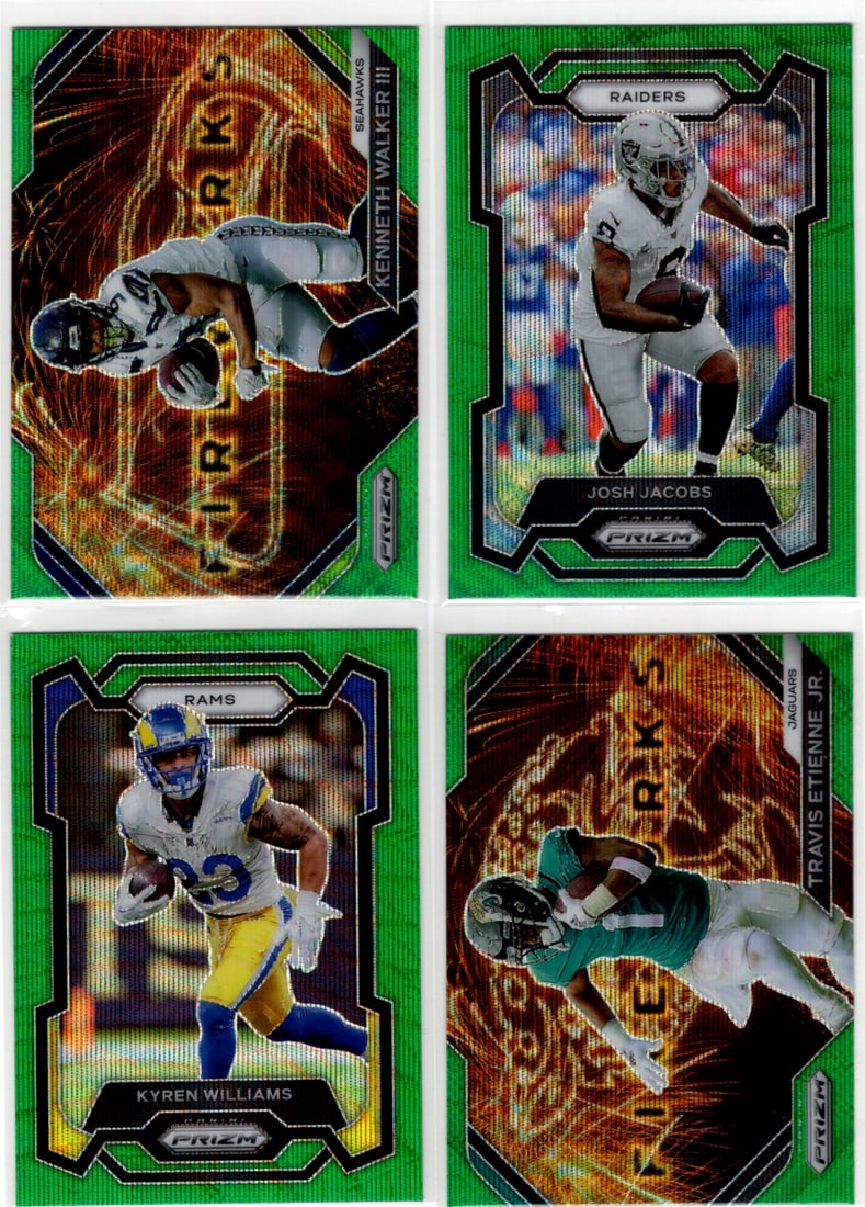 Lot of 4 2023 Panini Prizm NFL Green Waves. Walker III, Jacobs, Williams, Etienne Jr. (1 of 2)