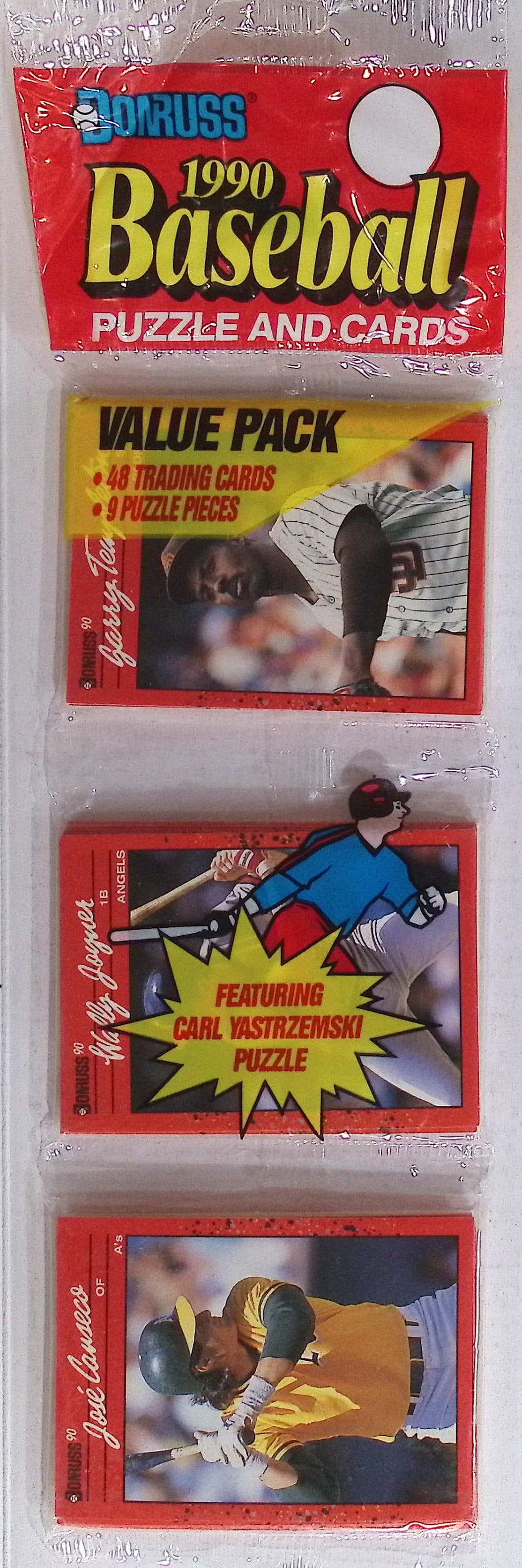 1990 Donruss Series 1 RACK PACK Vintage Baseball Card Factory Sealed Jose Canseco on Front: Vintage Valuable Donruss Baseball MLB Trading & Sports Cards, Robin Yount, George Brett, Rickey Henderson, Nolan Ryan, Old Sports Cards for Sale Near Me, World Series & hall of Fame Players, Auction M