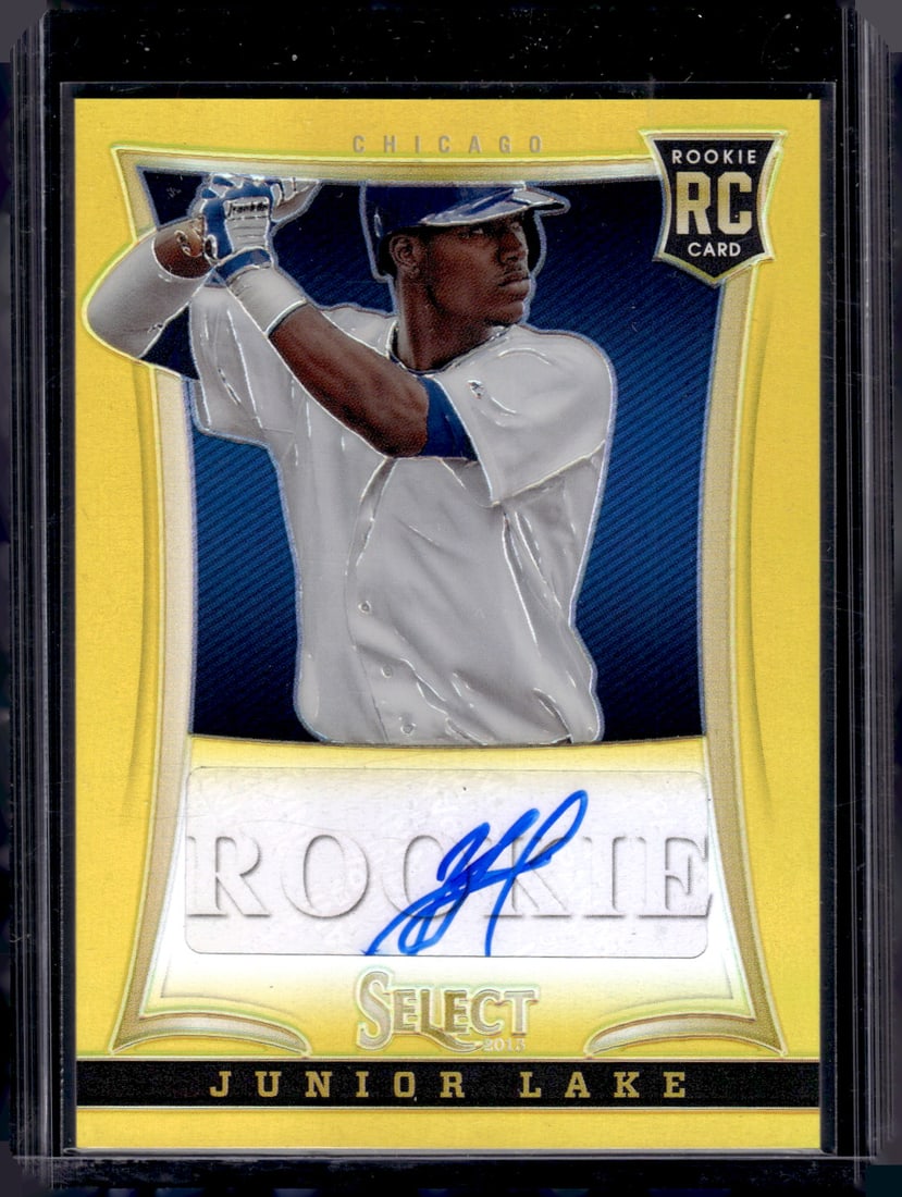 Junior Lake Gold Prizm Rookie Auto /25 2013 Panini Select #126: Panini Baseball MLB Trading & Sports Cards, Sports Cards for Sale Near Me, Prizm, Mosaic, Select, SP, SSP, Auction Memorabilia Lots for Sale On Line, World Series & Hall of Fame Players
