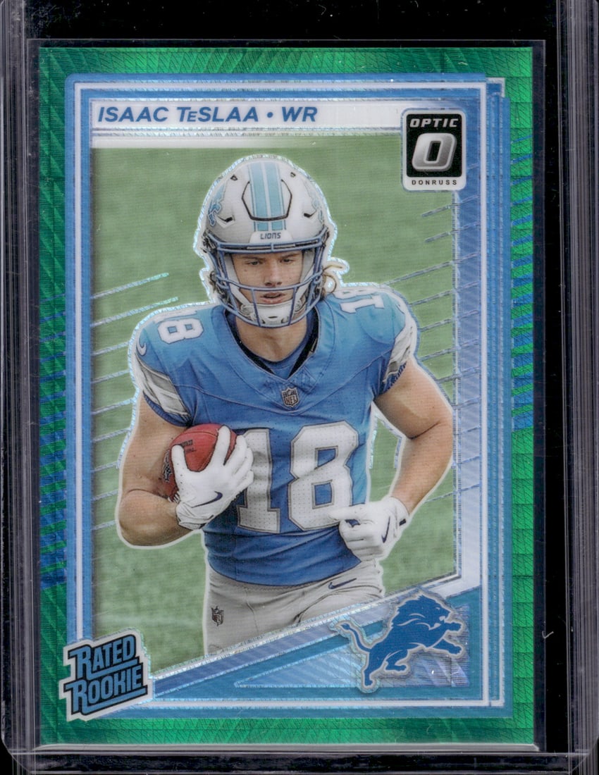 Isaac TeSlaa Rookie Card Green Hyper Prizm 2025 Donruss Optic #219 Detroit Lions (1 of 2)