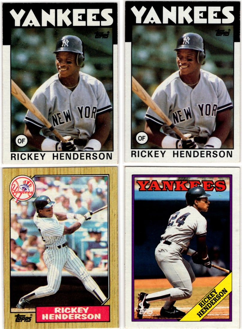 Lot of 4 1980s Rickey Henderson Baseball Cards. All Topps See Pictures: Topps Baseball MLB Trading & Sports Cards, Sports Cards for Sale Near Me, World Series & Hall of Fame Players Memorabilia, Refractors, X-Fractors, Numbered, SP, SSP, Valuable Auction Memorabilia Lots