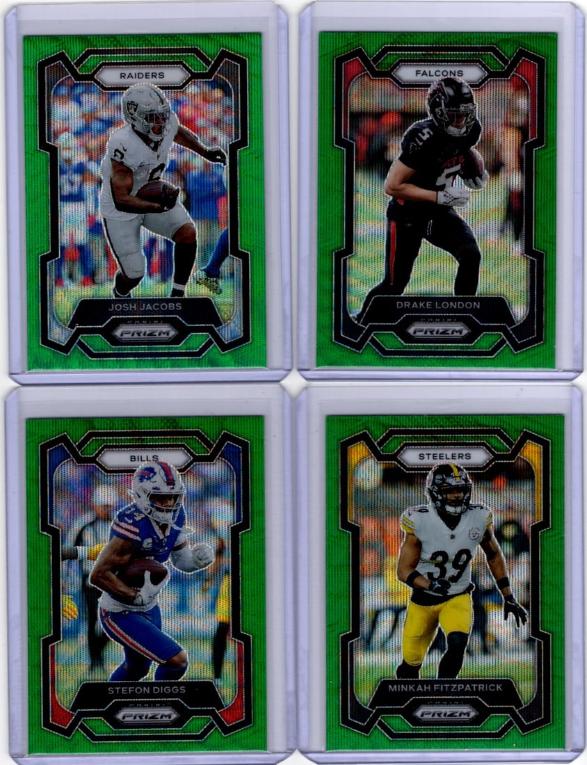 Lot of 4 2023 Panini Prizm NFL Green Wave Prizms. Jacobs, London, Diggs, Fitzpatrick (1 of 2)