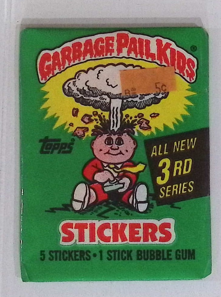 1986 Topps Vintage Garbage Pail Kids Retail Box Wax Pack - 3rd Series: Sealed Packs this old have no card quality guarantees - Topps Trading Cards Sold on Line, Auction Lots for sale on line, Trading Card Stickers