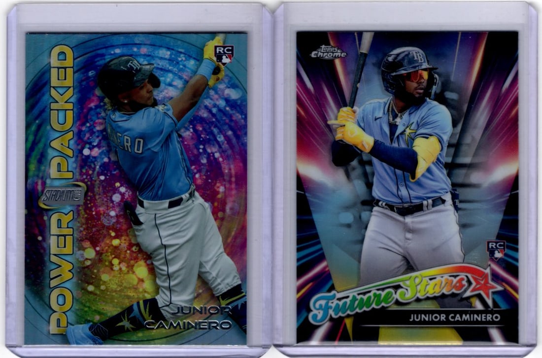 Lot of 2 Junior Caminero Rookie Cards. See Pictures, For Cards: Topps Baseball MLB Trading & Sports Cards, Sports Cards for Sale Near Me, World Series & Hall of Fame Players Memorabilia, Refractors, X-Fractors, Numbered, SP, SSP, Valuable Auction Memorabilia Lots