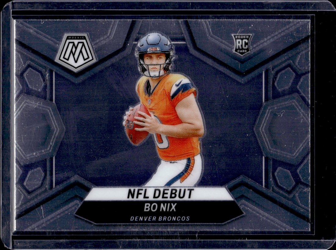 Bo Nix Rookie Card 2024 Panini Mosaic #271 Denver Broncos: Panini Select, Prizm, Mosaic, Contenders, Zenith, Phoenix, Illusions, Absolute, Rookie NFL Sports Trading Cards, SP, SSP, Cards, Football Cards for Sale Near Me, Superbowl & Hall of Fame Player Cards,