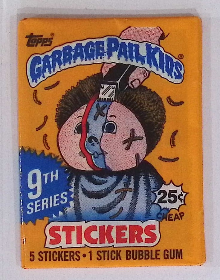 1987 Topps Vintage Garbage Pail Kids Retail Box Wax Pack - 9th Series: Sealed Packs this old have no card quality guarantees - Topps Trading Cards Sold on Line, Auction Lots for sale on line, Trading Card Stickers