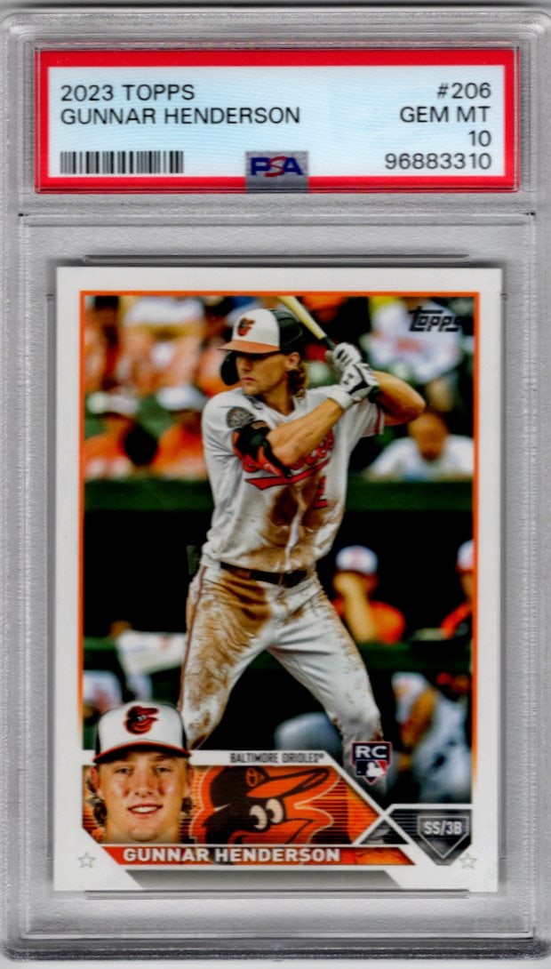 Gunnar Henderson Rookie Card 2023 Topps #206 PSA 10: Topps Baseball MLB Trading & Sports Cards, Sports Cards for Sale Near Me, World Series & Hall of Fame Players Memorabilia, Refractors, X-Fractors, Numbered, SP, SSP, Valuable Auction Memorabilia Lots