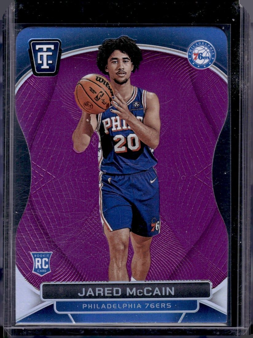 Jared McCain Rookie Card Purple Die Cut /49 2024-25 Totally Certified #140 76ers, Thunder: Panini Select, Prizm, Mosaic, Contenders, Revolution, Phoenix, NBA Hoops, Rookie NFL Sports Trading Cards, Silver, SP, SSP, Wave Prizms, Numbered Cards, Basketball sports Cards for Sale Near Me, NBA C