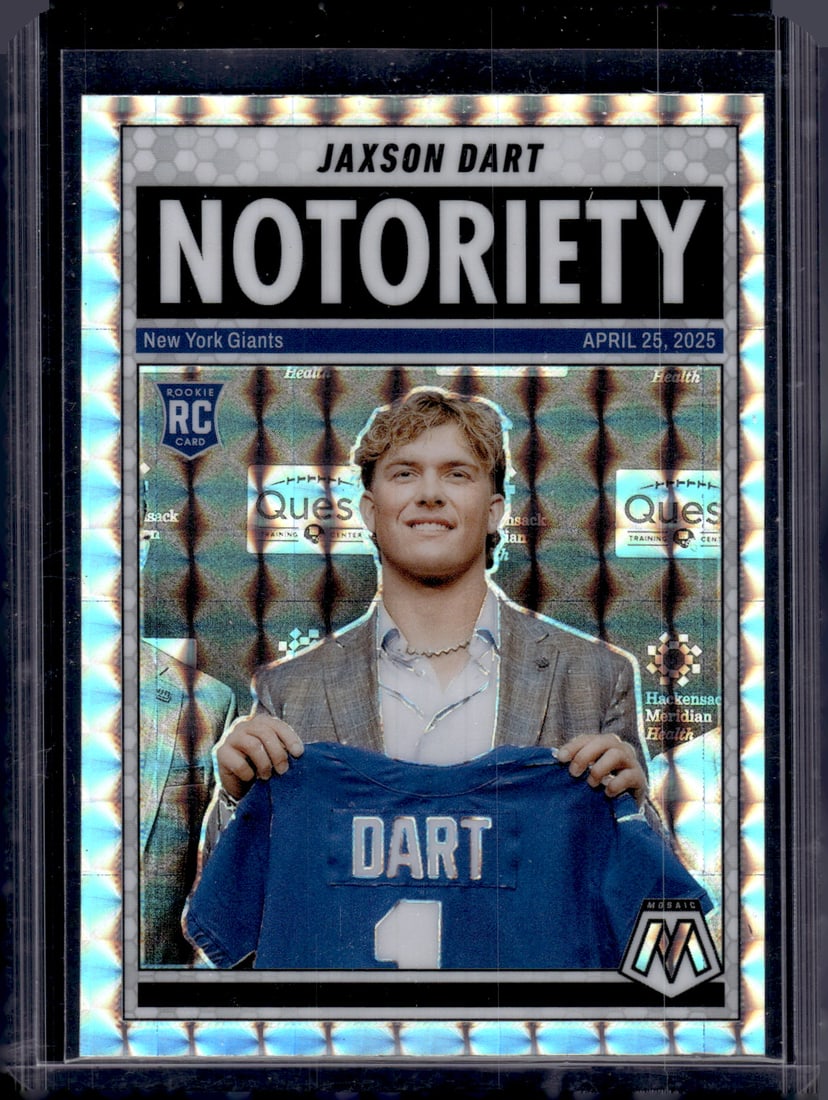 Jaxson Dart Rookie Card Notoriety Silver Mosaic Prizm 2025 Mosaic #11 New York Giants: Panini Select, Prizm, Mosaic, Contenders, Zenith, Phoenix, Illusions, Absolute, Rookie NFL Sports Trading Cards, SP, SSP, Cards, Football Cards for Sale Near Me, Superbowl & Hall of Fame Player Cards,
