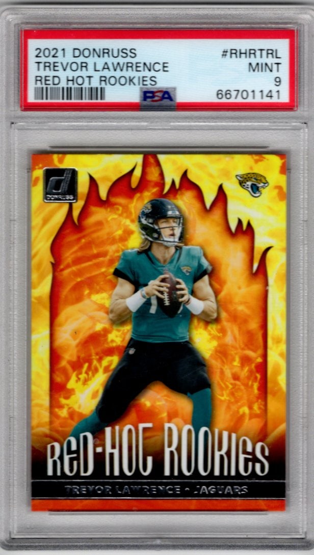 Trevor Lawrence Red Hot Rookies 2021 Donruss #RHR-TRL PSA 9 Jacksonville Jaguars: Panini Select, Prizm, Mosaic, Contenders, Zenith, Phoenix, Illusions, Absolute, Rookie NFL Sports Trading Cards, SP, SSP, Cards, Football Cards for Sale Near Me, Superbowl & Hall of Fame Player Cards,