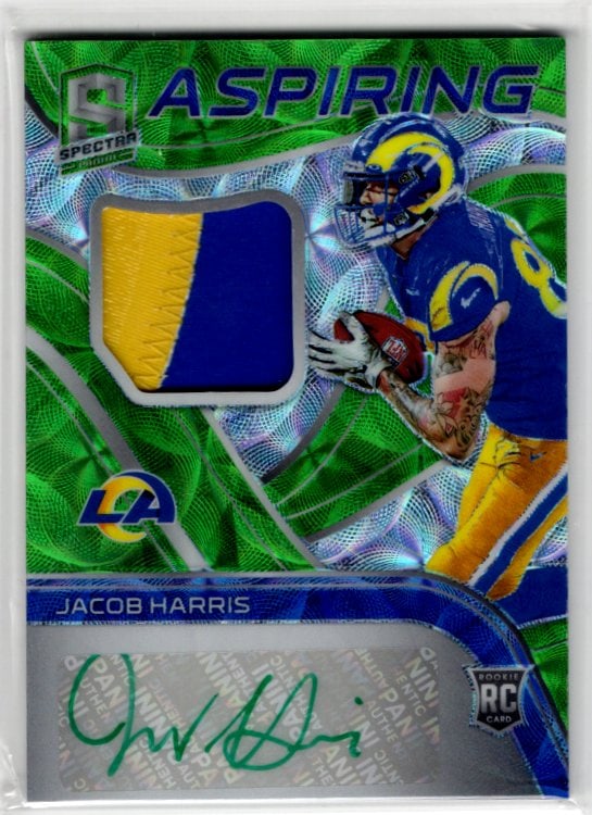 Jacob Harris Rookie Patch Auto Neon Green /35 2021 Spectra #APA-JH Rams: Panini Select, Prizm, Mosaic, Contenders, Zenith, Phoenix, Illusions, Absolute, Rookie NFL Sports Trading Cards, SP, SSP, Cards, Football Cards for Sale Near Me, Superbowl & Hall of Fame Player Cards,