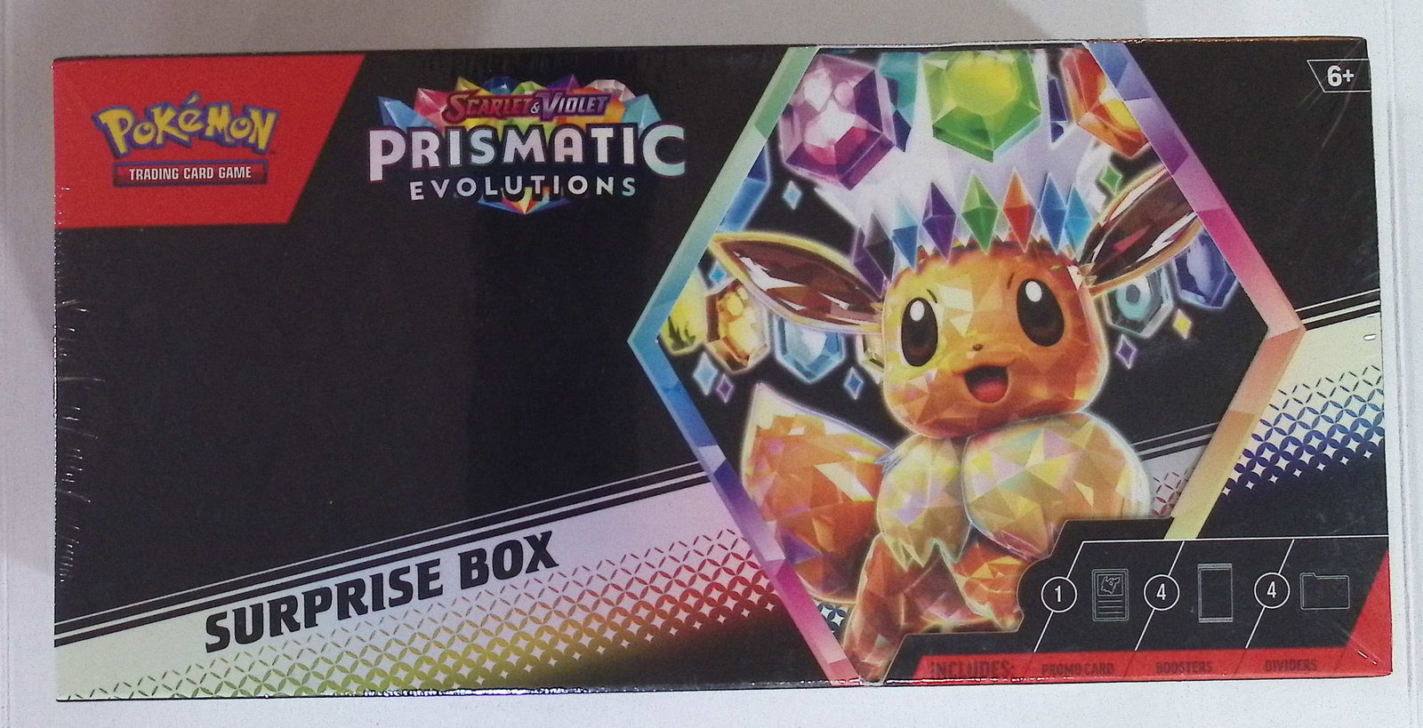 Pokemon Scarlet & Violet Prismatic Evolutions Surprise Box: 1 Foil Promo Card & 4 Booster Packs: Pokemon Trading Card Game Cards, Charizard, Pikachu, Mewto, EX, Referse Holo, Holo Rare Cards, Secret Rare Cards, Full Art Cards, Evee, 3 Stars Ultra Rare Cards, Double Rare, Illustration Rare, Specia