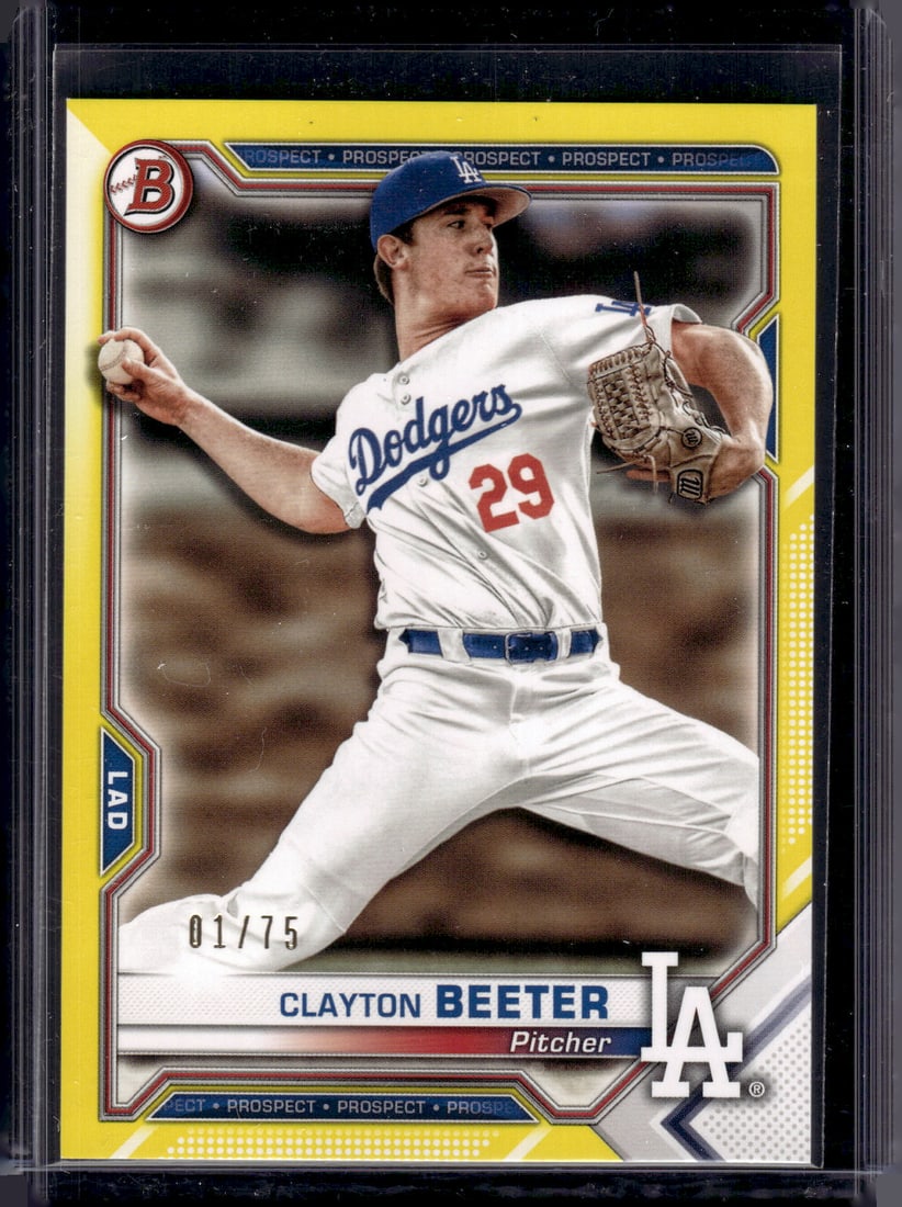 Clayton Beeter Prospects Yellow /75 2021 Bowman #BP-16 Los Angeles Dodgers: Bowman Baseball MLB Trading & Sports Cards, Sports Cards for Sale Near Me, World Series & Hall of Fame Players, SP, SSP, Chrome, 1st Bowman, Auction Memorabilia Lots Sold On Line