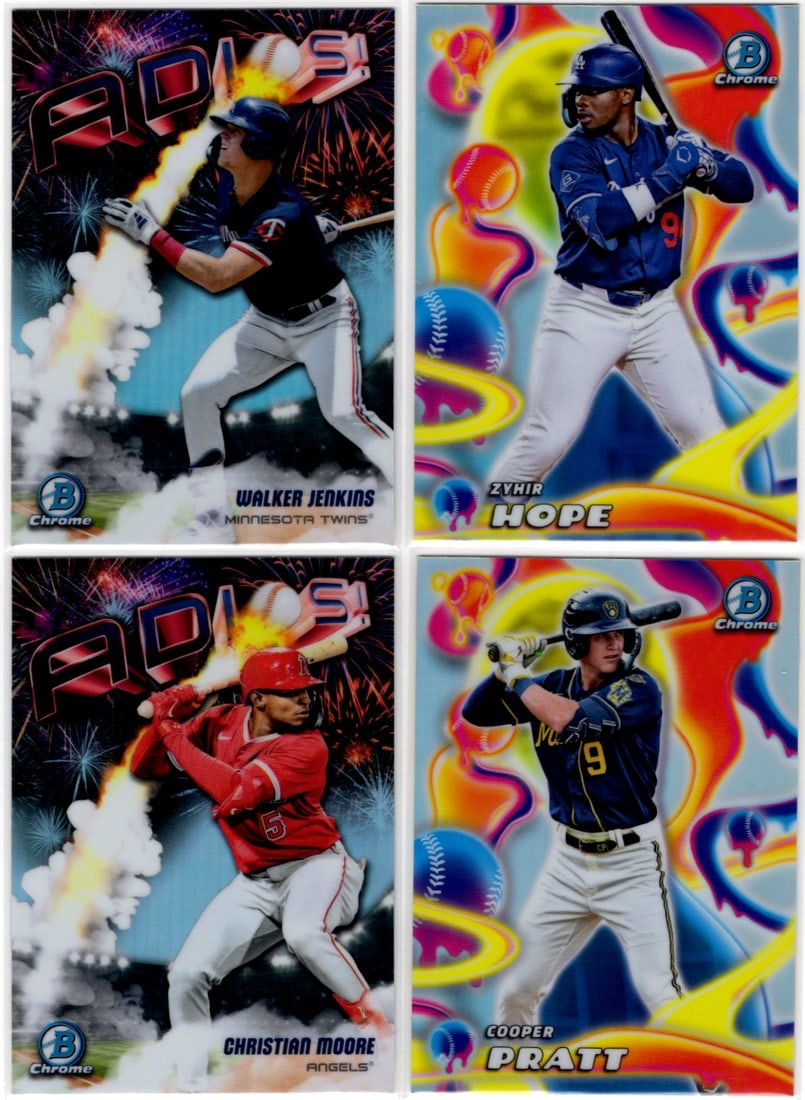 Lot of 4 2025 Bowman Chrome Prospects Inserts. Jenkins, Hope, Moore, Smith: Bowman Baseball MLB Trading & Sports Cards, Sports Cards for Sale Near Me, World Series & Hall of Fame Players, SP, SSP, Chrome, 1st Bowman, Auction Memorabilia Lots Sold On Line