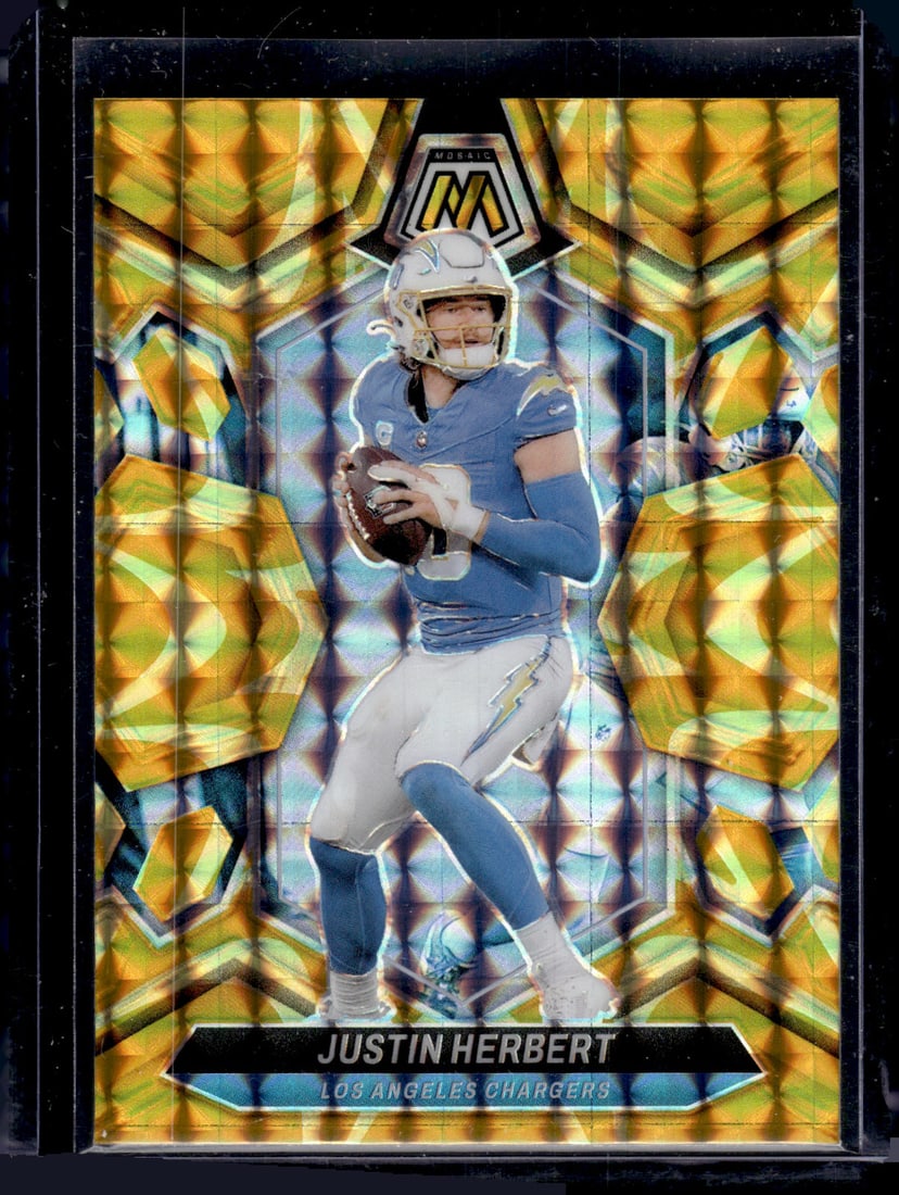 Justin Herbert Yellow Reactive Prizm 2024 Panini Mosaic #120 Los Angeles Chargers: Panini Select, Prizm, Mosaic, Contenders, Zenith, Phoenix, Illusions, Absolute, Rookie NFL Sports Trading Cards, SP, SSP, Cards, Football Cards for Sale Near Me, Superbowl & Hall of Fame Player Cards,