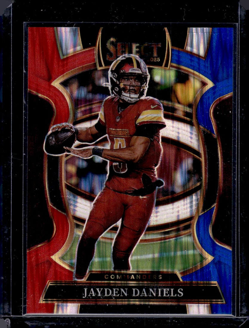 Jayden Daniels Red/Blue Shock Prizm 2025 Select #88 Washington Commanders: Panini Select, Prizm, Mosaic, Contenders, Zenith, Phoenix, Illusions, Absolute, Rookie NFL Sports Trading Cards, SP, SSP, Cards, Football Cards for Sale Near Me, Superbowl & Hall of Fame Player Cards,