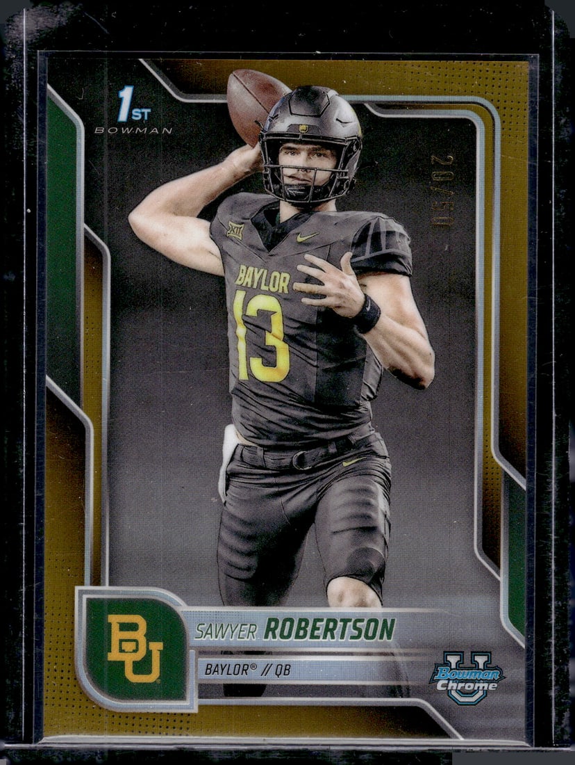 Sawyer Robertson 1st Bowman Gold Refractor /50 2025 Bowman U Chrome #33 Baylor: Bowman U Chrome Football NFL Trading & Sports Cards, Sports Cards for Sale Near Me, Prospect, 1st Bowman, Super Bowl & Hall of Fame Players, Auction Memorabilia Lots For Sale Near Me