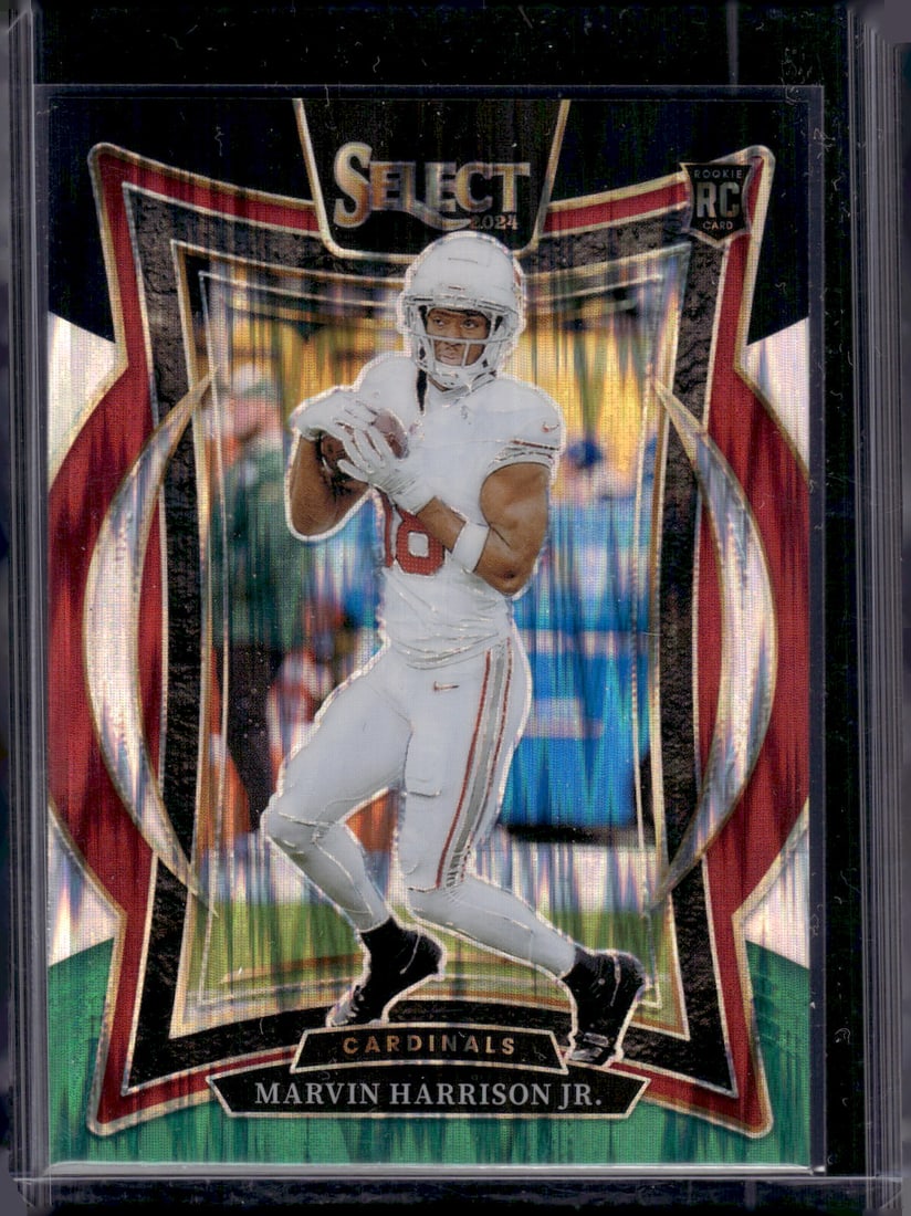 Marvin Harrison Jr. Rookie Card Black/Green Shock Prizm 2024 Select #28 Cardinals: Panini Select, Prizm, Mosaic, Contenders, Zenith, Phoenix, Illusions, Absolute, Rookie NFL Sports Trading Cards, SP, SSP, Cards, Football Cards for Sale Near Me, Superbowl & Hall of Fame Player Cards,