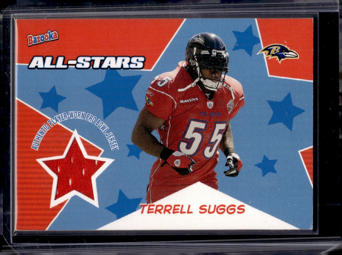 Terrell Suggs Player Worn Pro Bowl Jersey Patch 2005 Topps Bazooka #BA-TS Ravnes: Topps Football NFL Trading Sports Cards, Sports Cards for Sale Near Me, Super Bowl & Hall of Fame Player Cards, Resurgence, Composite, SP, SSP, Valuable Auction Memorabilia Lots For Sale On Line