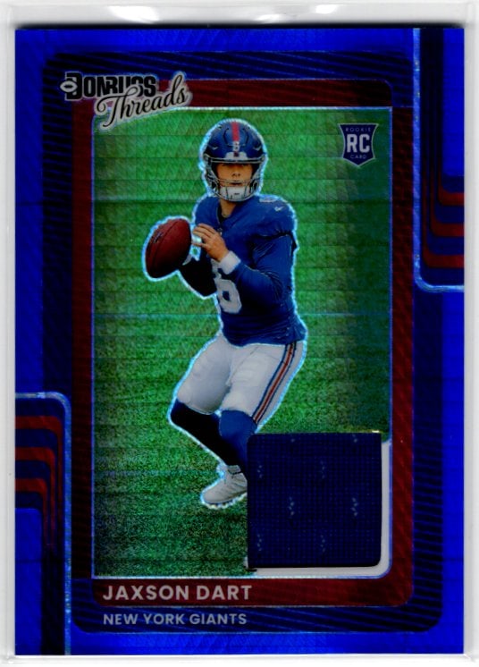 Jaxson Dart Blue Hyper Rookie Patch 2025 Donruss Optic #DTBH-JDT New York Giants: Panini Select, Prizm, Mosaic, Contenders, Zenith, Phoenix, Illusions, Absolute, Rookie NFL Sports Trading Cards, SP, SSP, Cards, Football Cards for Sale Near Me, Superbowl & Hall of Fame Player Cards,