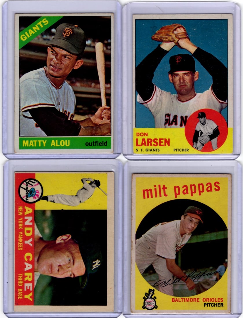 Lot of 4 1950 & 60s Topps Vintage Baseball Cards. All Different, Conditions Vary, See Pics (1 of 2)