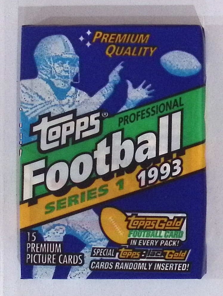 1993 Topps Football Card Retail Box Wax Pack - John Elway, Dan Marino, Joe Montana: Vintage Valuable Football NFL Trading & Sports Cards, Old Sports Cards Sold On Line, Auction Lots Sold On Line, Super Bowl and Hall of Fame Players, Dallas Cowboys, Buffalo Bills, Steelers, 49ers, Joe