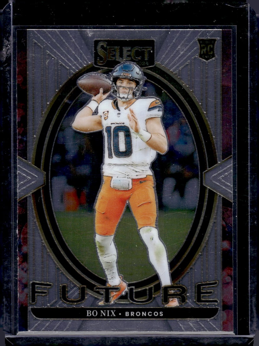 Bo Nix Rookie Card Future 2024 Select #7 Denver Broncos: Panini Select, Prizm, Mosaic, Contenders, Zenith, Phoenix, Illusions, Absolute, Rookie NFL Sports Trading Cards, SP, SSP, Cards, Football Cards for Sale Near Me, Superbowl & Hall of Fame Player Cards,