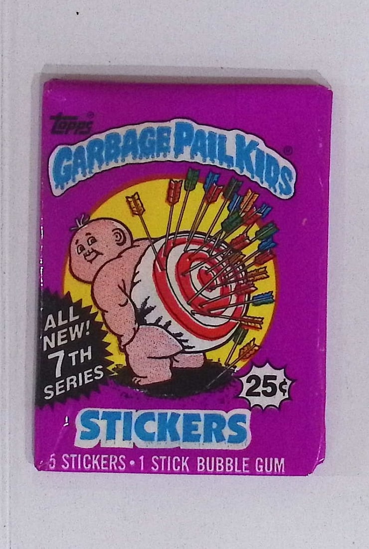 1987 Topps Vintage Garbage Pail Kids Retail Box Wax Pack - 7th Series: Sealed Packs this old have no card quality guarantees - Topps Trading Cards Sold on Line, Auction Lots for sale on line, Trading Card Stickers