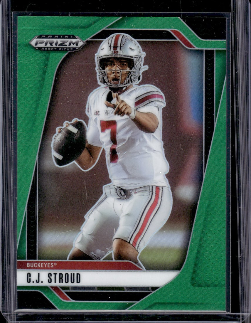 Cj Stroud Green Prizm 2025 Prizm Draft Picks #186 Ohio State Buckeyes: Panini Select, Prizm, Mosaic, Contenders, Zenith, Phoenix, Illusions, Absolute, Rookie NFL Sports Trading Cards, SP, SSP, Cards, Football Cards for Sale Near Me, Superbowl & Hall of Fame Player Cards,