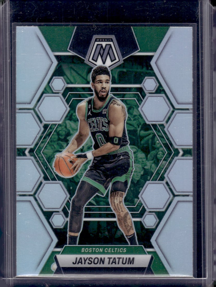 Jayson Tatum Silver Prizm 2022-23 Mosaic #31 Boston Celtics: Panini Select, Prizm, Mosaic, Contenders, Revolution, Phoenix, NBA Hoops, Rookie NFL Sports Trading Cards, Silver, SP, SSP, Wave Prizms, Numbered Cards, Basketball sports Cards for Sale Near Me, NBA C