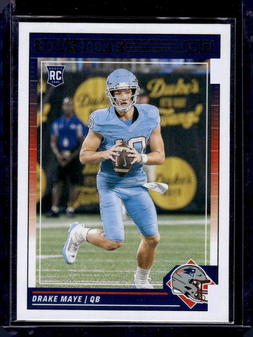 Drake Maye Rookie Card 2024 Panini Score #303 New England Patriots: Panini Select, Prizm, Mosaic, Contenders, Zenith, Phoenix, Illusions, Absolute, Rookie NFL Sports Trading Cards, SP, SSP, Cards, Football Cards for Sale Near Me, Superbowl & Hall of Fame Player Cards,