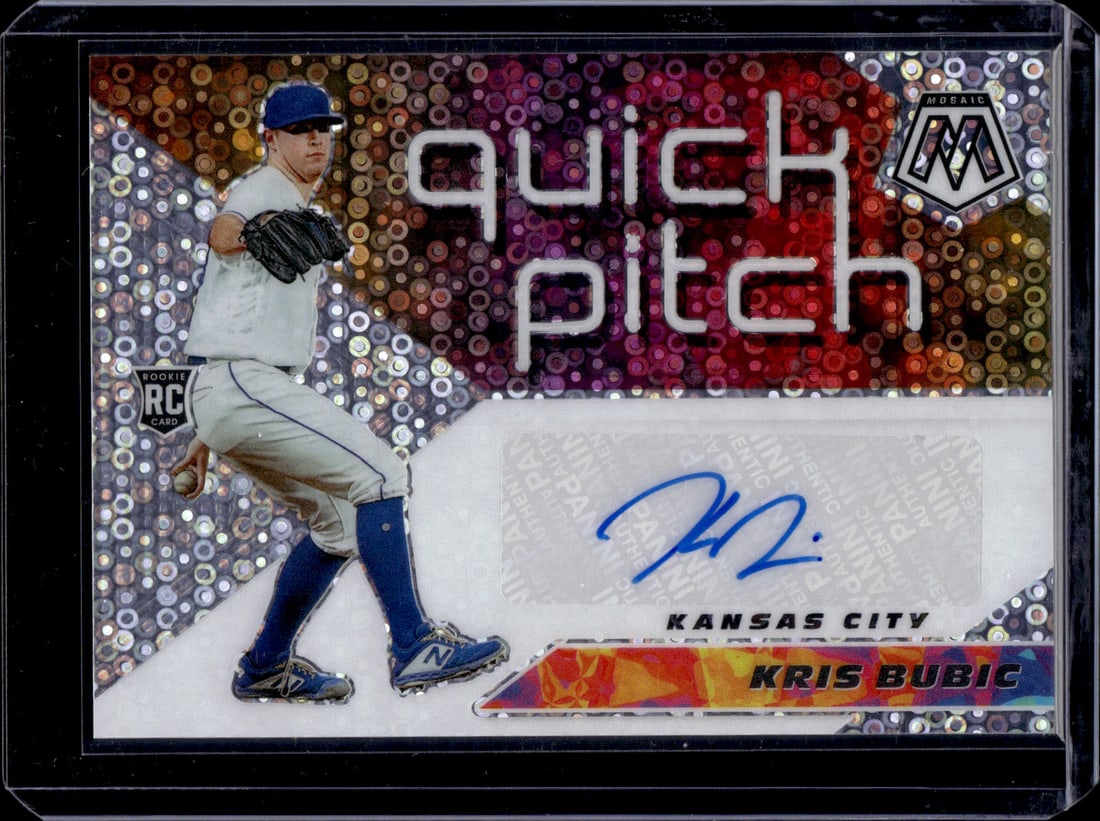 Kris Bubic Rookie Auto Quick Pitch Prizm 2021 Mosaic #QPA-KB Kansas City Royals: Panini Baseball MLB Trading & Sports Cards, Sports Cards for Sale Near Me, Prizm, Mosaic, Select, SP, SSP, Auction Memorabilia Lots for Sale On Line, World Series & Hall of Fame Players