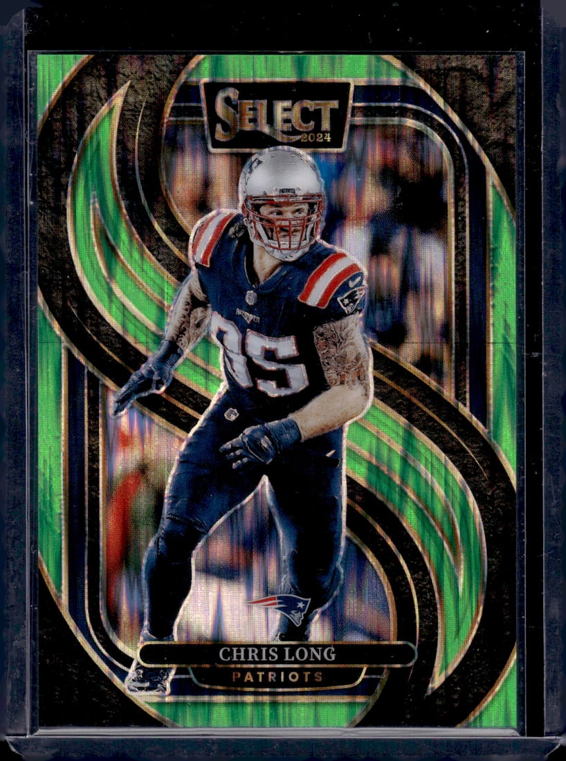 Chris Long Neon Green Shock Prizm /499 2024 Select #137 New England Patriots: Panini Select, Prizm, Mosaic, Contenders, Zenith, Phoenix, Illusions, Absolute, Rookie NFL Sports Trading Cards, SP, SSP, Cards, Football Cards for Sale Near Me, Superbowl & Hall of Fame Player Cards,