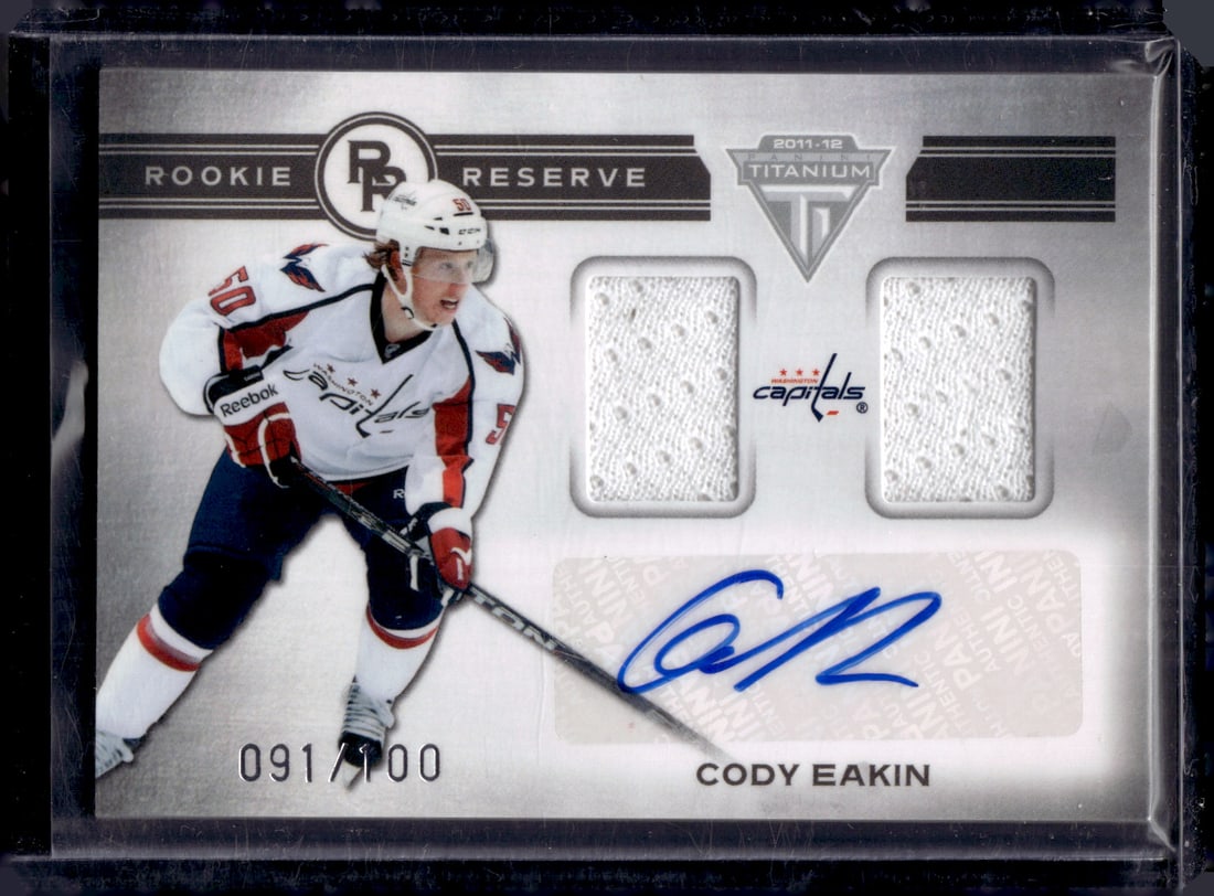 Cody Eakin Rookie Reserve Patch Auto /100 2011-12 Panini Titanium #24: Panini NHL Hockey Trading & Sports Cards, Sports Cards for Sale Near Me, Stanley Cup & Hall of Fame Players, Valuable Auction Memorabilia Lots for Sale On Line