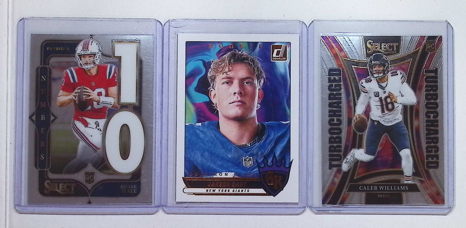 3 Panini & Donruss Rookie Cards: Drake Maye, Jaxson Dart, & Caleb Williams: Panini Select, Prizm, Mosaic, Contenders, Zenith, Phoenix, Illusions, Absolute, Rookie NFL Sports Trading Cards, SP, SSP, Cards, Football Cards for Sale Near Me, Superbowl & Hall of Fame Player Cards,